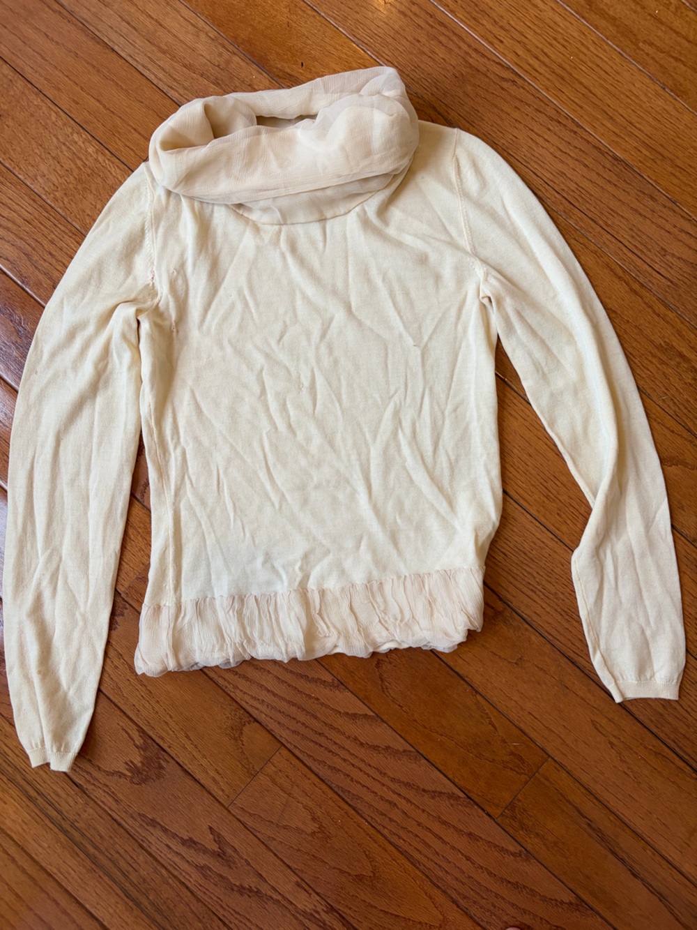 Vintage Moschino Cream Ruffle Long-Sleeve Turtleneck Sweater